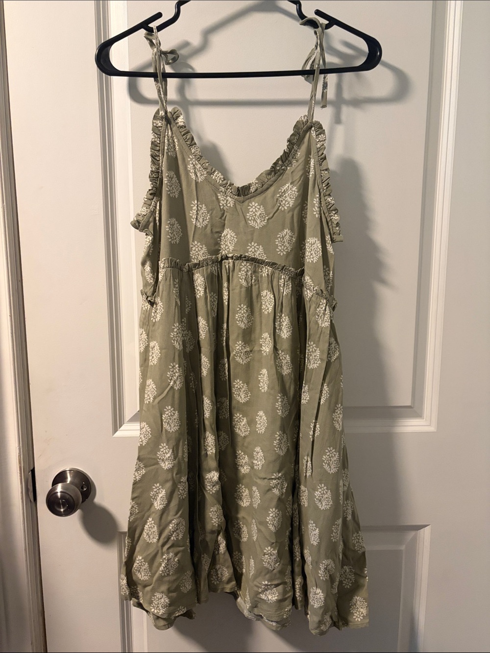 Patrons of Peace Olive Green Floral Tie-Strap Sundress